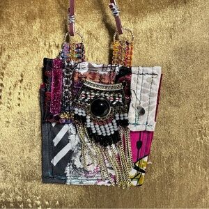 Collage necklace Handmade Boho Fabric Wallet Purse One of a Kind Signed